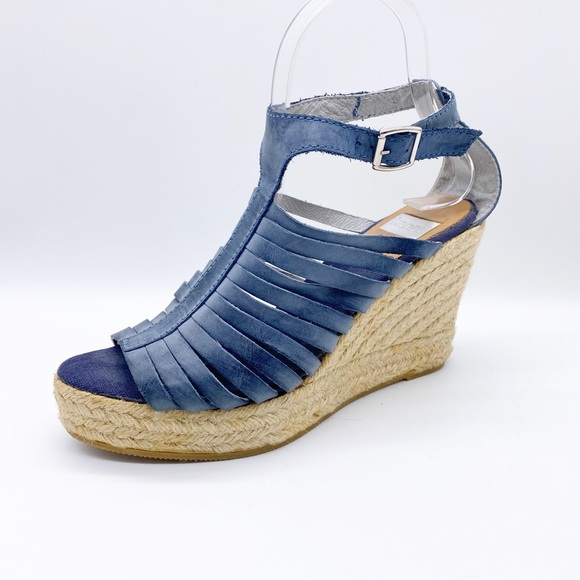 kanna Shoes - Kanna-Slate Blue Strappy Espadrille Wedges sz 38